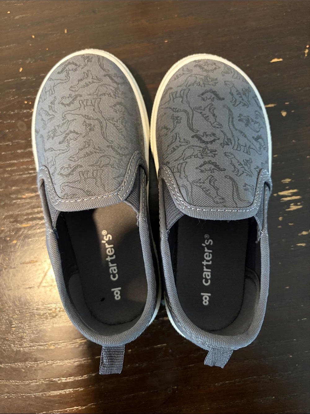 Carter's Dark Gray Slip-On Sneakers with Dino Outline Print